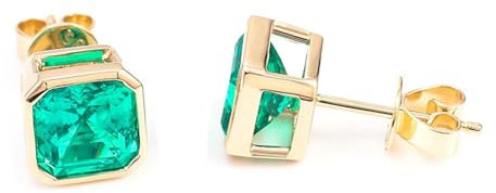 AMDXD Echte Goldschmuck Ohrringe Gold Au750 18K, Klassiker Ohrstecker mit 2ct Labor Erstellt Smaragd Quadrat Grün, Gelbgold 750 Ohrstecker Nickelfrei