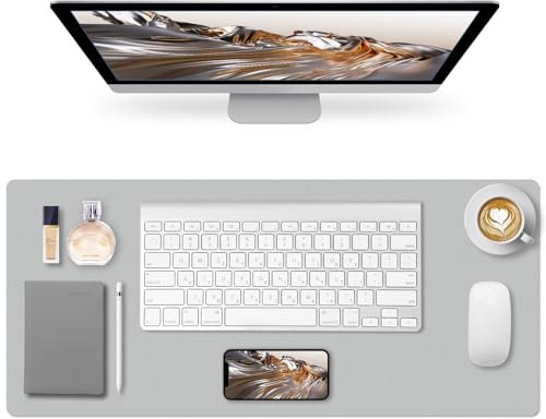 Sevenpers Schreibtischunterlage Leder, Premium Office Mauspad 80 x 40cm,Schreibtischschutz Tischunterlage Leicht zu reinigen,wasserdicht für Büro und Zuhause-Hellgrau