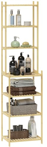 HOMCOM Badregal, Badezimmerregal mit 7 Ebenen, Standregal Aufbewahrungsregal aus Bambus für Wohnzimmer, Badezimmer, Natur, 44 x 33 x 180 cm