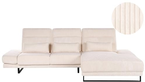 4-Sitzer Ecksofa L-Form Cord beige mit Chaiselongue Links mit 3 Kissen Ikast