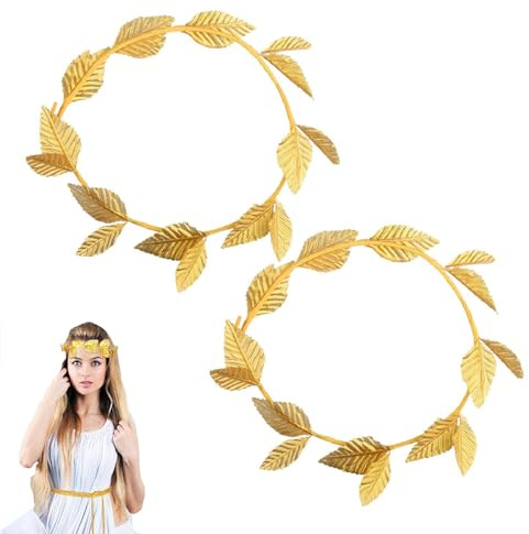 Gold Leaf Headband Roman,2 Pcs Roman Head Wreaths Gold Leaf Crown Headpieces Roman Leaf Headdress for Wedding Christmas Party
