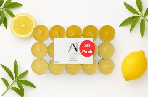 Aroma Naturals London Lot de 30 bougies chauffe-plat parfumées | 4 heures de combustion | Taille standard D 3,77 x H 1,45 cm | Cire colorée trois tons et tasses en aluminium | Lot de 30 bougies