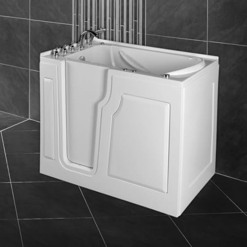 Seniorenbadewanne Siena I 122 x 71 cm – Sitzbadewanne mit Tür und Whirlpool-Funktion, Massagedüsen, rutschfester Sitz, leicht zugängliche Armaturen, pflegeleicht