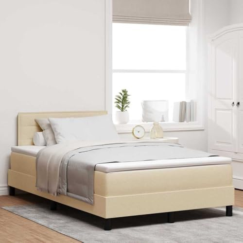 Qnhdfrt Boxspringbett mit Matratze 120x200 cm Beige Naturholz Modernes Design mit LED Beleuchtung Stabil bis 300 kg für Schlafzimmer