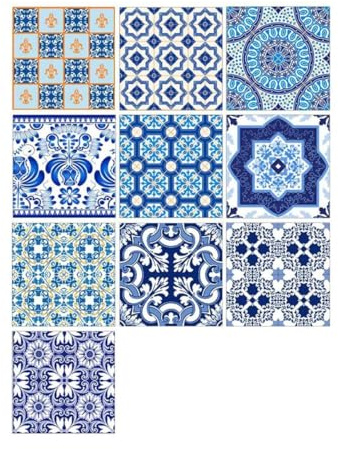 LIFKOME 10 Piezas Pegatinas Autoadhesivas para Azulejos Impermeables y Antideslizantes Estilo Porcelana Azul y Blanca para Cocina y Baño Decorativas y Resistentes