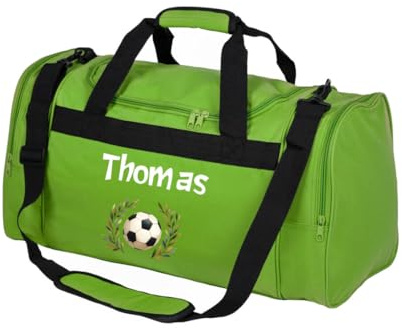 minimutz Sporttasche Fußball Kinder personalisiert, Reisetasche Fußballtasche Jungen groß, Kindersporttasche mit Name 26L (grün)