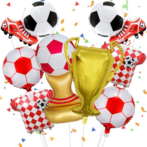 Fizdoqg XXL Fußball Luftballons Geburtstagsdeko Fussball Party Deko | 155x70cm Große Fußball-Ballons Geburtstag Deko für Fußballspiel Thema Party Deko, Geburtstagsdeko, Rot