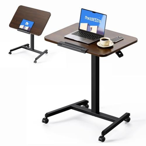 MAIDeSITe Fit Pro Stehpult höhenverstellbar 76–110 cm,Mobiler Schreibtisch mit Rollen,pneumatischer Laptoptisch mit klappbarer Tischplatte,Beistelltisch für Homeoffice