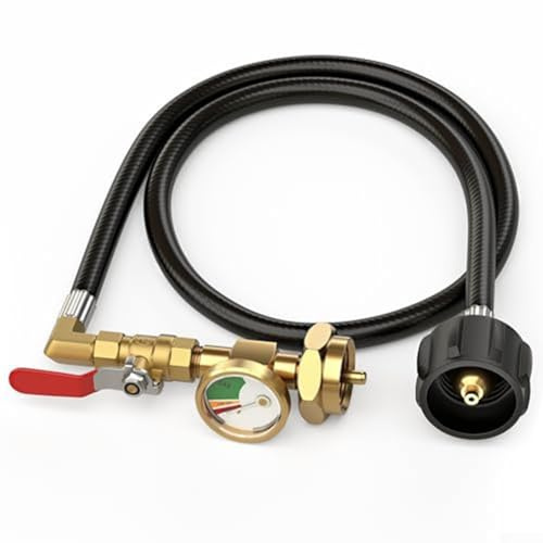 Propane Refill Adapter with Pressure Gauge and 3 Foot Hose, Heavy Duty Brass for Safe Filling of Camping Gas Bottles, Leak Proof Valve for BBQ and Outdoor Cooking