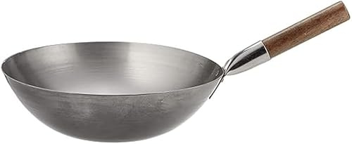 London Wok Carbon Steel Flat Base Stir Fry Pan – Authentic Chinese-Style Wok for Gas & Induction Hobs – Hand Wash Only – In 10, 12, 13, and 14 Sizes for High-Heat Cooking, Deep Frying (10 inch)
