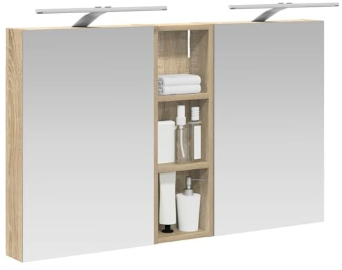 vidaXL Badezimmerschrank-Set 3 pcs 100 x 10,5 x 60,5 cm Holzwerkstoff, Badezimmer-Schrank, rechteckiger LED-Spiegel, moderner Wand-Organizer, praktischer Platzsparer