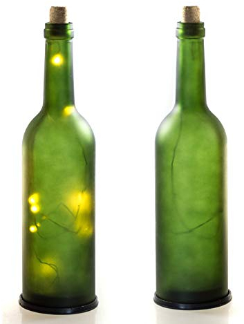 DbKW LED Weinflasche- Glasflasche Satiniert, 10 LEDs, batteriebetrieben, in & Outdoor Geeignet. Flasche mit LED-Beleuchtung (1x Grün) …