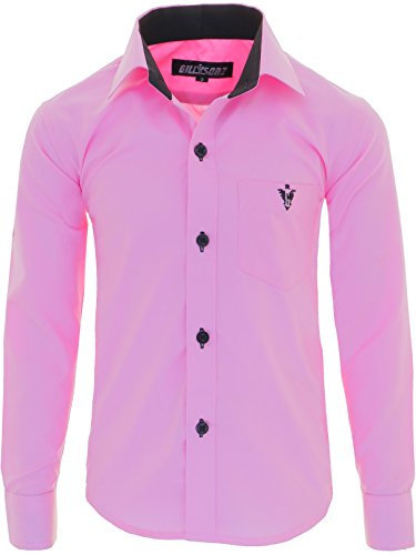 GILLSONZ A7vDa Chemise à manches longues pour enfant avec repassage facile Taille 86 à 158, Rose, 11 ans