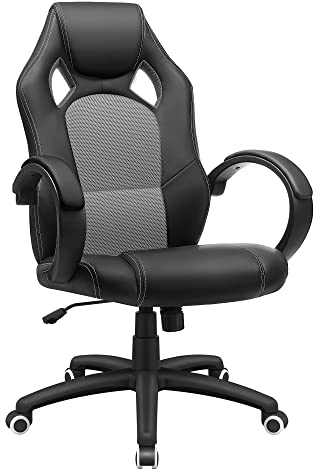 SONGMICS Racing Stuhl Bürostuhl Gaming Stuhl Chefsessel Drehstuhl PU, schwarz-grau, OBG56BG 70*66.5*(107-117)