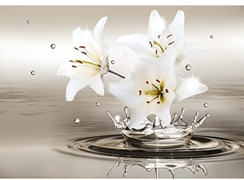 Runa Art Fototapete Blumen Lilien Wasser Modern Vlies Wohnzimmer Schlafzimmer - Made in Germany - Beige 9496010c