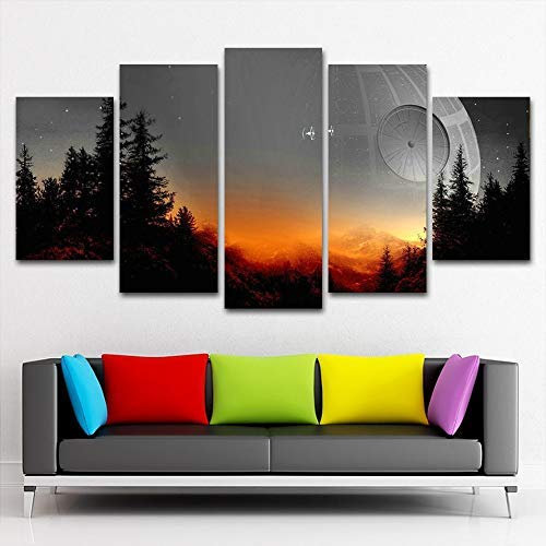 HAO SHUN DA Modular Leinwandkunst, gerahmt, 5 Stück, Star Wars Baum des Todes, Stern, Malerei, Wohnzimmer, Drucke, Movi, Poster, Dekoration, Haus, 8 x 14 Zoll, 2 8 x 18 Zoll, 2 8 x 22 Zoll x 1