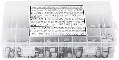 24 Werte 400St SMD Aluminium Elektrolyt kondensator Sortiment mit Aufbewahrungsbox,1uF - 1000uF 6,3 V ~ 50 V Miniatur Elektrolyt kondensatoren