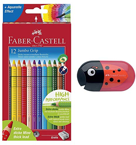 Faber-Castell Farbstift Jumbo Grip 12er + Anspitzer/Radierer Käfer