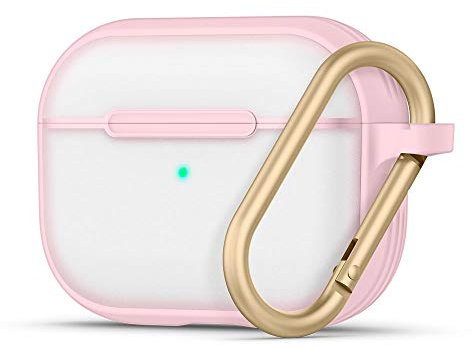 CYRILL AirPods Pro Hülle, Color Brick Kompatibel mit AirPods Pro LED Sichtbar & Soft TPU mit halbdurchsichtige PC mit Karabiner Stoßfeste - Rosa Weiß