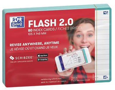 Oxford Flash 2.0 Flashcards A6 105x148mm Liniert Minz Grün 80 Stück, minzgrün