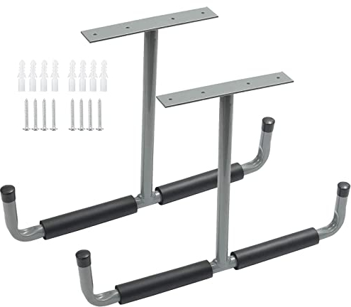 Ganci per Garage, Supporto Bici da Parete Orizzontale - Ganci a Doppio da Muro in Tubo d'Acciaio Appendi Bici da Muro con EVA Rivestimento Antiscivolo, di Stoccaggio per Sedie/2Pezzi, Grigio
