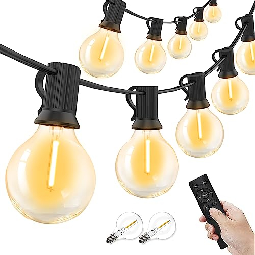 Yuusei 30M Lichterkette Außen, LED lichterkette outdoor mit Fernbedienung, 50+2 Plastik Wasserdicht IP45 Glühbirnen Warmweiß für Party, Garten, Terrasse, Hochzeiten