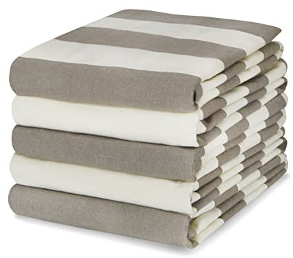 100% Cotton Tea Towel - Cappuccino Grey Stripe Patterned, Pack of 5 | Cornwall Chic Kitchen Towel Set | Absorbent, Strong, Quick Dry & Machine Washable | For Home Decor & Bathroom Accessories