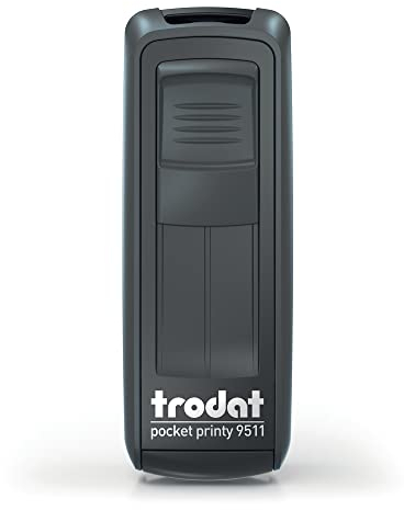 Trodat -Pocket Printy 9511 – Taschen-Stempel mit Wunschtext personalisieren, hier gleich online gestalten Gehäusefarbe schwarz – Adresstempel - mit Wunschtext – 38X14 mm, 4 Zeilen -