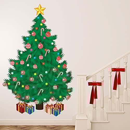 WALPLUS Christmas Decorations Wall Stickers Traditional Christmas Tree Wall Art Window Display Clings Decals Living Room Sale Clearance PVC Decals for Glass Xmas Winter Décor