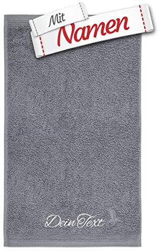 möve Superwuschel Gästetuch mit Namen Bestickt, 30x50 cm Stone Anthrazit Baumwolle, Bad Frottee Handtuch für Gäste WC personalisiert, Gästehandtuch besticken Lassen