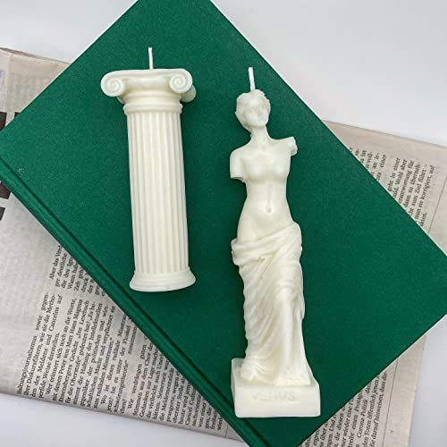Frau Göttin Kerzen Set 2 Stück, Höhe 10-15 cm | Handmade in Germany | Body Candle Römische Venus Antik Säule Aphrodite Geschenkset