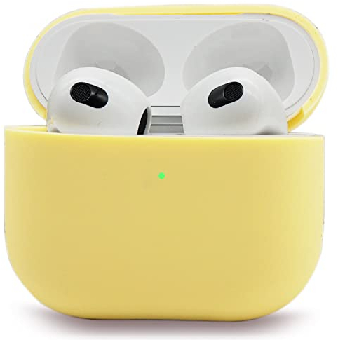 Mocarheri Custodia in Silicone Compatibile con AirPods 3, Ultra Sottile per Airpods 3 Custodia Protettiva in Silicone Antiurto, LED Frontale Visibile, Giallo