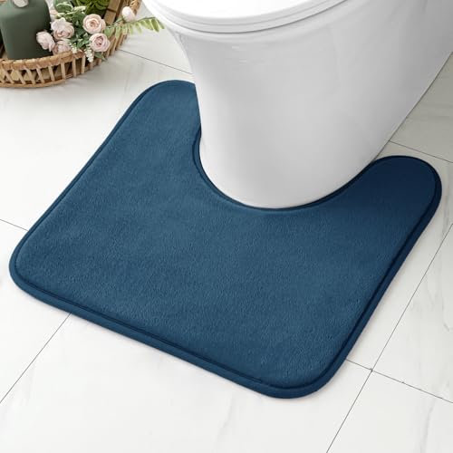 MIULEE Badematte Memoryschaum Badteppich U Förmige Badezimmerteppich Duschvorleger Teppich Badvorleger Duschmatte Deko Fussmatte rutschfeste Matte für Badezimmer Toilett WC 50x50 cm Blau