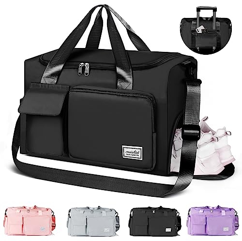 Sport Gym Bag for Women Men, CS COSDDI Duffle Bag with Shoes Compartment, Weekend Travel Bag Overnight Bag with Trolley Sleeve, Waterproof Lightweight Holdall Bags Dry & Wet Seperated Luggage Bags