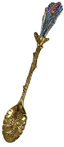 Soulnioi Vintage Carved Crystal Spoons Retro Decorative Coffee Stirring Spoons Dessert Spoons Ice Cream Spoon with Malachite Blue Flame Feather Head for Cafe Office Tableware -Brass