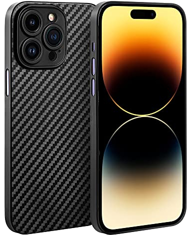 doupi Ultra Slim Hülle kompatibel mit iPhone 14 Pro (6,1 Zoll), Ultra Dünn Fein Matt Carbon Fiber Look Case Handyhülle Cover, Kohlefaser Optik schwarz