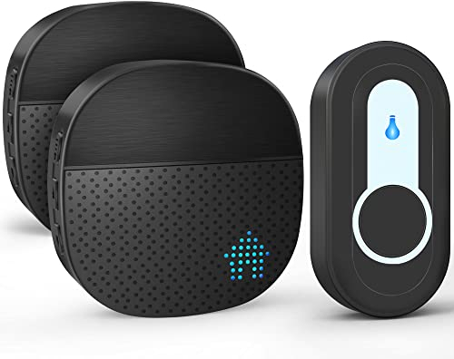 SURFOU Funkklingel 400M Reichweite Funk Klingel haustür Aussen Wasserdicht Kabellose Türklingel Sender mit Batterien mit 55 Klingeltönen, 5 Lautstärken, LED Blinken, Schwarz (2 Empfänger + 1 Sender)