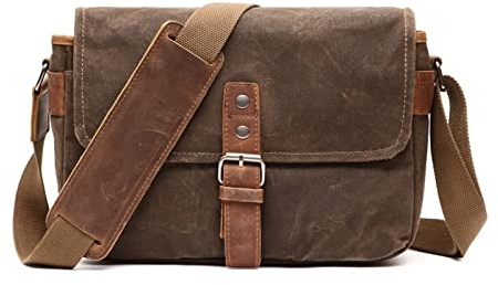 FANDARE Retro Kamera Umhängetasche Herren Segeltuch Arbeitstasche Damen Messenger Bag Schultertasche Herrentasche zum Umhängen für Reise Schule Hochschule Arbeit Outdoor Schulranzen Khaki