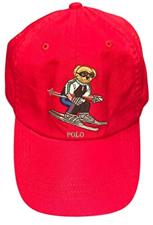 POLO RALPH LAUREN Herren Polo Bear Chino Ballkappe mit Lederriemen (Rot/Skibär, Einheitsgröße), Rot/Skibär, Einheitsgröße