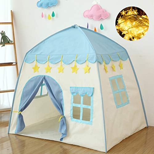 Tente de Jeu Enfant, Château pour Enfant, Tente Tipi Château de Rêve, avec Sac de Transport,Portatif avec Étoiles Brillantes, intérieur et extérieur,Certifiée par EN71, idée Cadeau(Bleu)