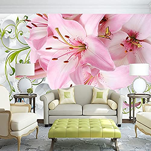 Soft Shell Lilie Schmetterling Wanddekoration fototapete 3d Tapete effekt Vlies wandbild Schlafzimmer-400cm×280cm