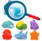 Juguetes de Baño, 7 Pcs Juguetes de Natación del Animales Flotante con Red de Pesca, Juguete de Goma Diversión para Piscina de Agua, Juegos Acuático Educativo para Bebés Niños y Niñas de 3 4 5 6 Años