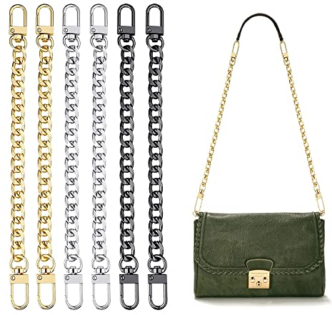 Pilikoll 6 Stück 30cm Geldbörse Kettenriemen mit Metallschnallen DIY Flache Kette Strap Handtaschen Kette Metall Kette Schulterriemen für Handtaschen Umhängetasche Clutch Geldbörse