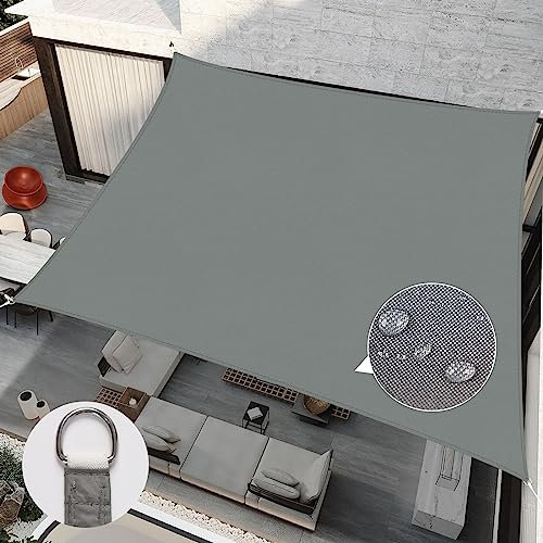 RICHIE Sun Shade Sail Square 3.6m x 3.6m Waterproof, 98% UV Block Awnings for Patios with Free Rope, Sunscreen Awning Canopy, Rectangular Garden Shelter for Outdoor Garden Patio Yard Lawn, Dark grey