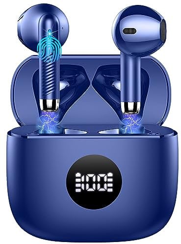 Wireless Earbuds, Bluetooth 5.4 Headphones in Ear with 4 ENC Noise Cancelling Mic, Bluetooth Earbuds 40Hrs Playtime, HiFi Stereo Deep Bass Wireless Earphones, IP7 Waterproof USB-C Fast Charge Blue