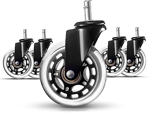 Youyijia Bürostuhl Rollen 5er Set Bürostuhl Räder Ersatzrollen für Teppich und Parkettböden Strapazierfähige Bürostuhlrollen Ersetzen Bodenschutzmatten 11 x 22 mm Schwarz