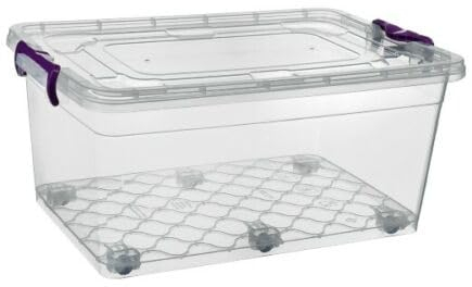 Plastic Storage Box Boxes Lid Handles Food Container Home Kitchen Office Box UK (40L with Wheels)