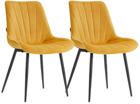 Colenis Lot de 2 Chaises de Salle à Manger en Velours Jaune Ocre avec Pieds en Métal Noir Design Moderne Confort Ergonomique et Élégant pour Cuisine Salon et Bureau, Lesedi