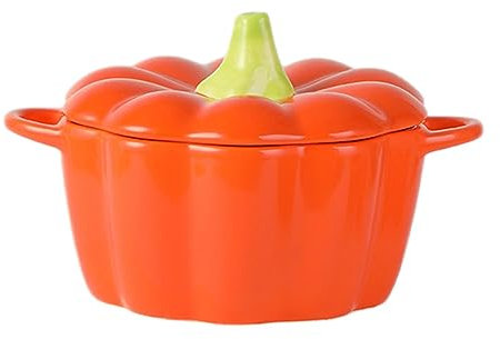 Tacery Calabaza cerámica para Halloween, Sopa Calabaza con Tapas, cazuela Calabaza Naranja, Utensilios Cocina para cocinar, Tarro Caramelo Calabaza con Doble asa