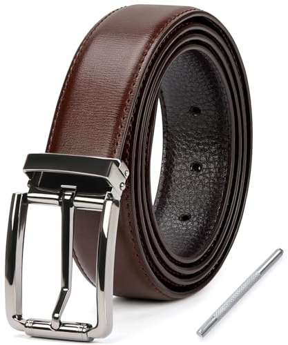 IGOLUMON Gürtel Herren Leder Verstellbarer Ledergürtel Herren Mit Geschenkbox Klassischen Business Anzug Freizeit Jeans Gürtel Größe 32mm Breit 115cm Rot Braun